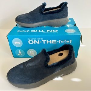 Skechers On The GO City2 Blue Suede Slip On Shoes - Size 9.5